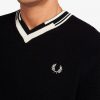 Jersey de punto con cuello en V y ribete abstracto