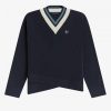 Jersey de punto con cuello en V y ribetes