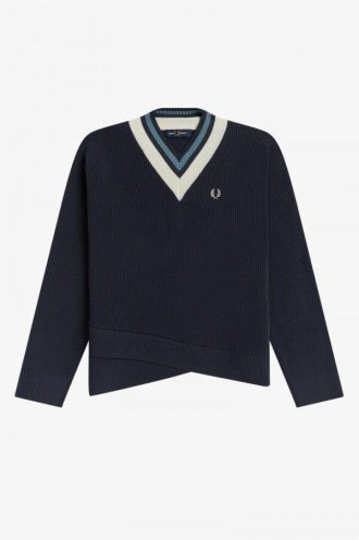 Jersey de punto con cuello en V y ribetes