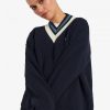 Jersey de punto con cuello en V y ribetes