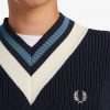 Jersey de punto con cuello en V y ribetes