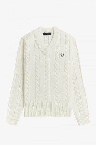 Jersey de punto trenzado con cuello en V