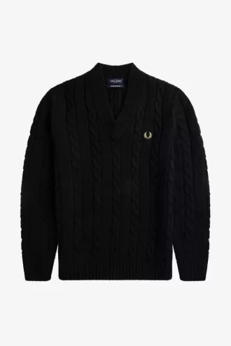 Jersey de punto trenzado con cuello en V para hombre Jersey de punto trenzado con cuello en V para hombre