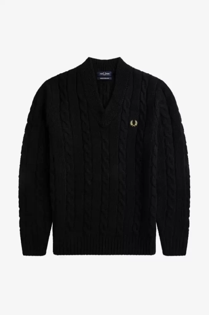 Jersey de punto trenzado con cuello en V para hombre