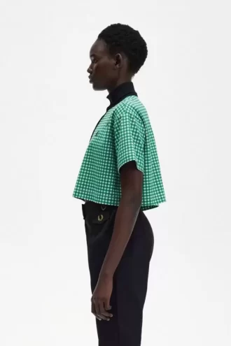 Polo corto de piqué de cuadros vichy para mujer