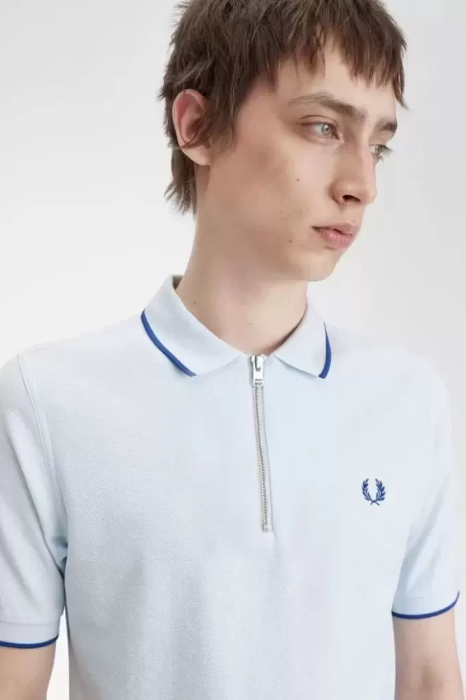 Polo de crepé piqué con cuello con cremallera para hombre Polo de crepé piqué con cuello con cremallera para hombre