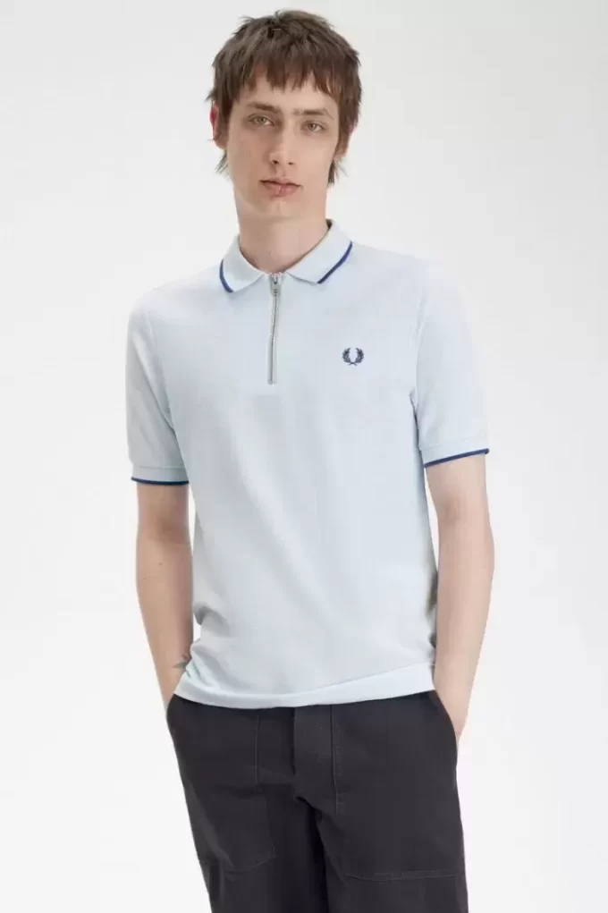Polo de crepé piqué con cuello con cremallera para hombre Polo de crepé piqué con cuello con cremallera para hombre