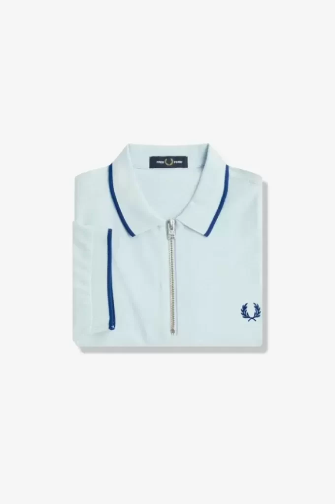 Polo de crepé piqué con cuello con cremallera para hombre Polo de crepé piqué con cuello con cremallera para hombre