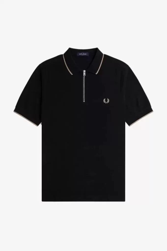 Polo de crepé piqué con cuello con cremallera para hombre Polo de crepé piqué con cuello con cremallera para hombre