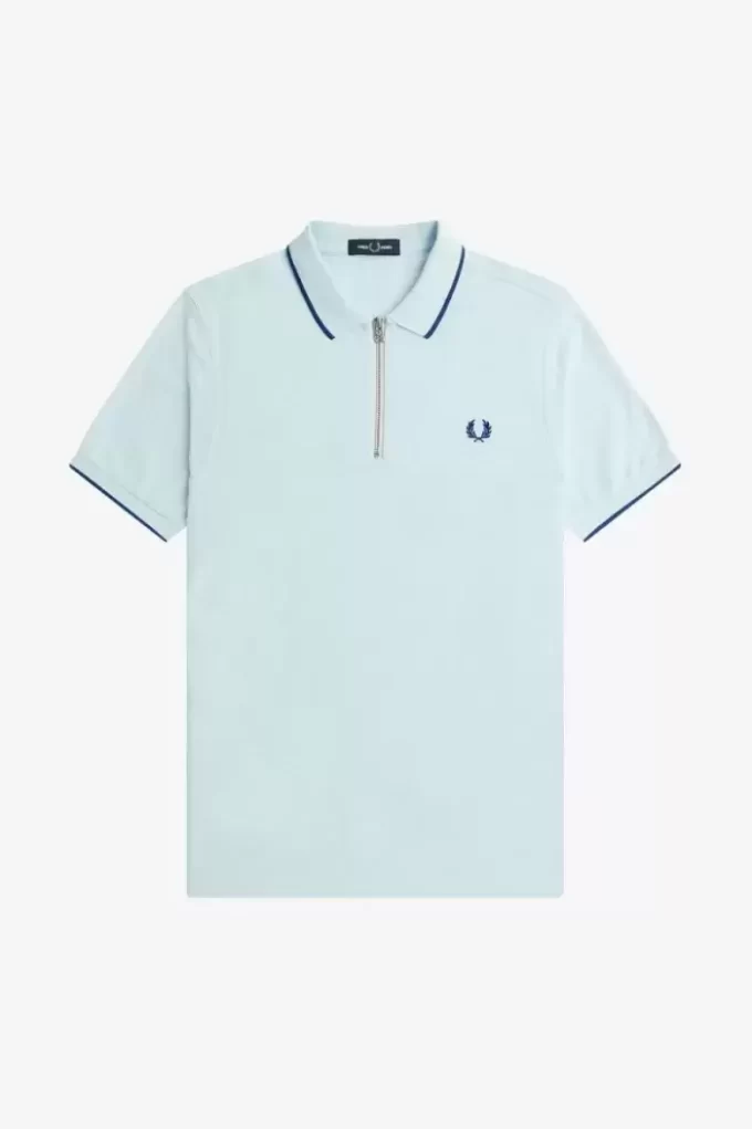 Polo de crepé piqué con cuello con cremallera para hombre Polo de crepé piqué con cuello con cremallera para hombre