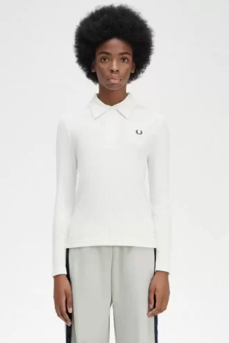 Polo de manga larga acanalado para mujer
