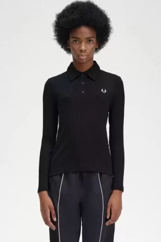 Polo de manga larga acanalado para mujer