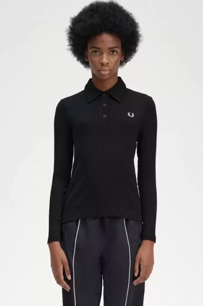 Polo de manga larga acanalado para mujer