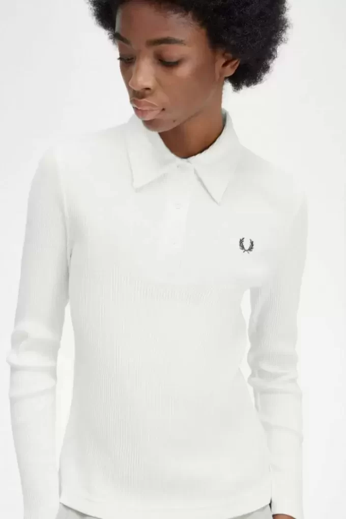 Polo de manga larga acanalado para mujer