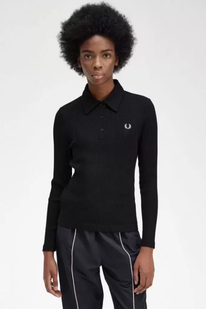 Polo de manga larga acanalado para mujer