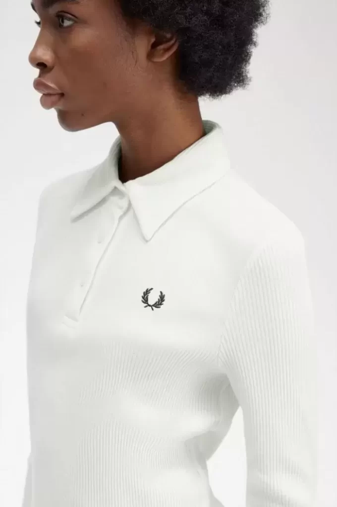 Polo de manga larga acanalado para mujer