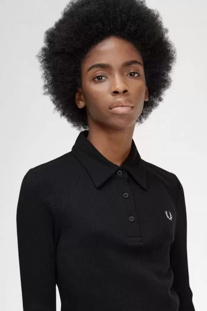 Polo de manga larga acanalado para mujer