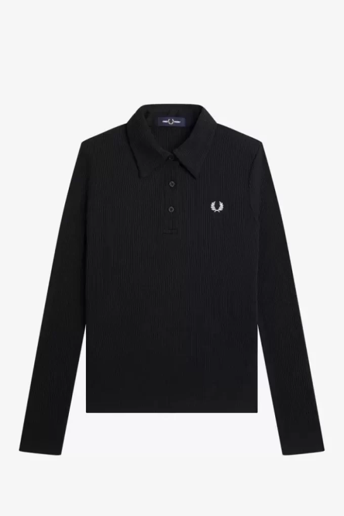 Polo de manga larga acanalado para mujer