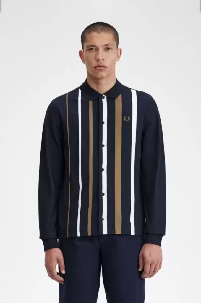 Polo de manga larga con rayas degradadas para hombre Polo de manga larga con rayas degradadas para hombre