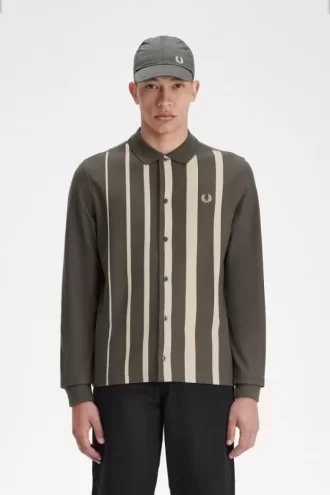 Polo de manga larga con rayas degradadas para hombre Polo de manga larga con rayas degradadas para hombre