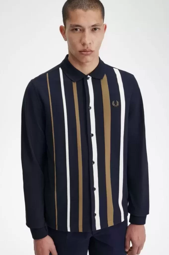 Polo de manga larga con rayas degradadas para hombre Polo de manga larga con rayas degradadas para hombre