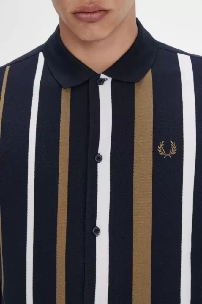 Polo de manga larga con rayas degradadas para hombre Polo de manga larga con rayas degradadas para hombre
