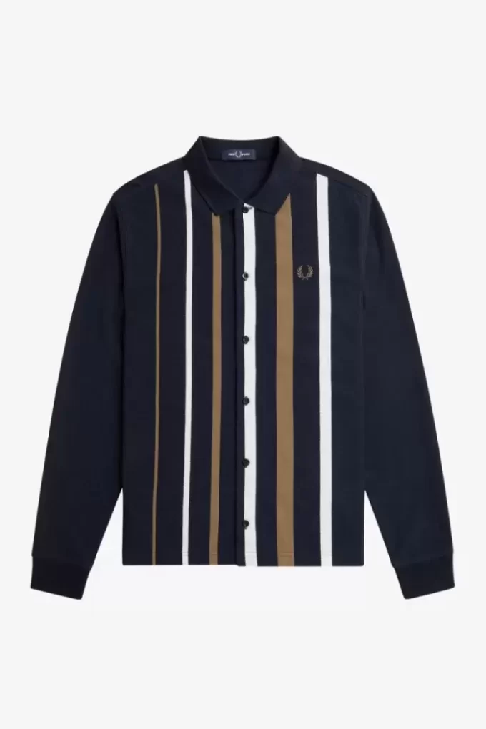 Polo de manga larga con rayas degradadas para hombre Polo de manga larga con rayas degradadas para hombre