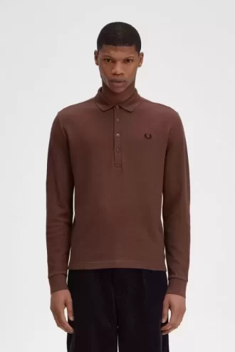 Polo de manga larga de algodón con nido de abeja para hombre
