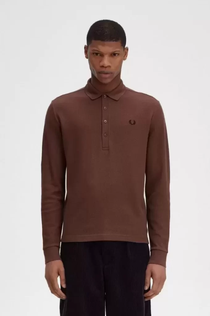 Polo de manga larga de algodón con nido de abeja para hombre Polo de manga larga de algodón con nido de abeja para hombre