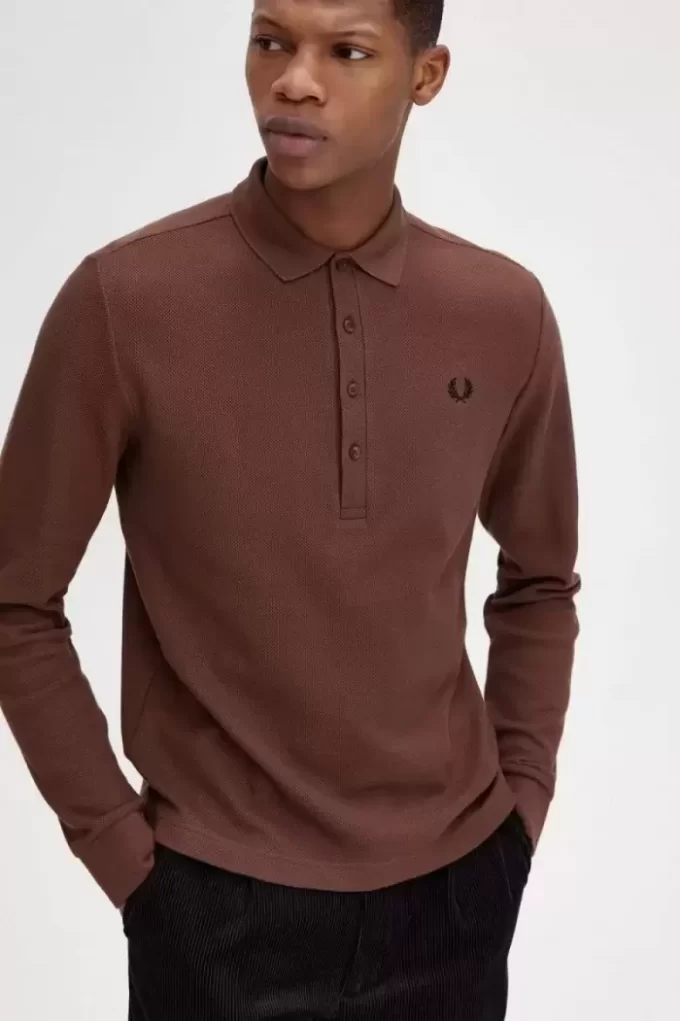 Polo de manga larga de algodón con nido de abeja para hombre Polo de manga larga de algodón con nido de abeja para hombre