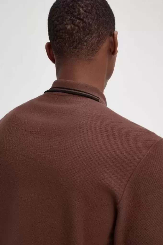 Polo de manga larga de algodón con nido de abeja para hombre Polo de manga larga de algodón con nido de abeja para hombre