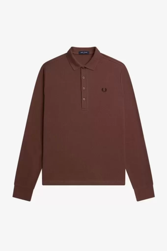 Polo de manga larga de algodón con nido de abeja para hombre Polo de manga larga de algodón con nido de abeja para hombre