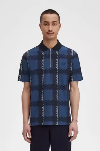 Polo de tartán con cuello con cremallera para hombre Polo de tartán con cuello con cremallera para hombre