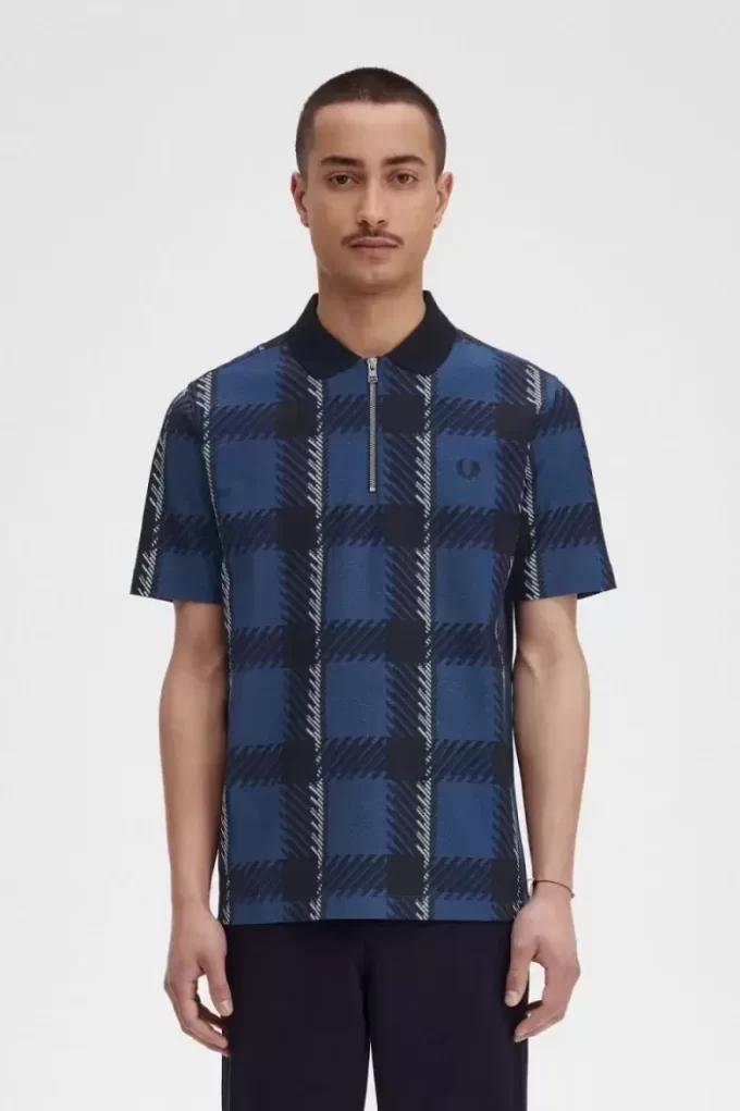 Polo de tartán con cuello con cremallera para hombre