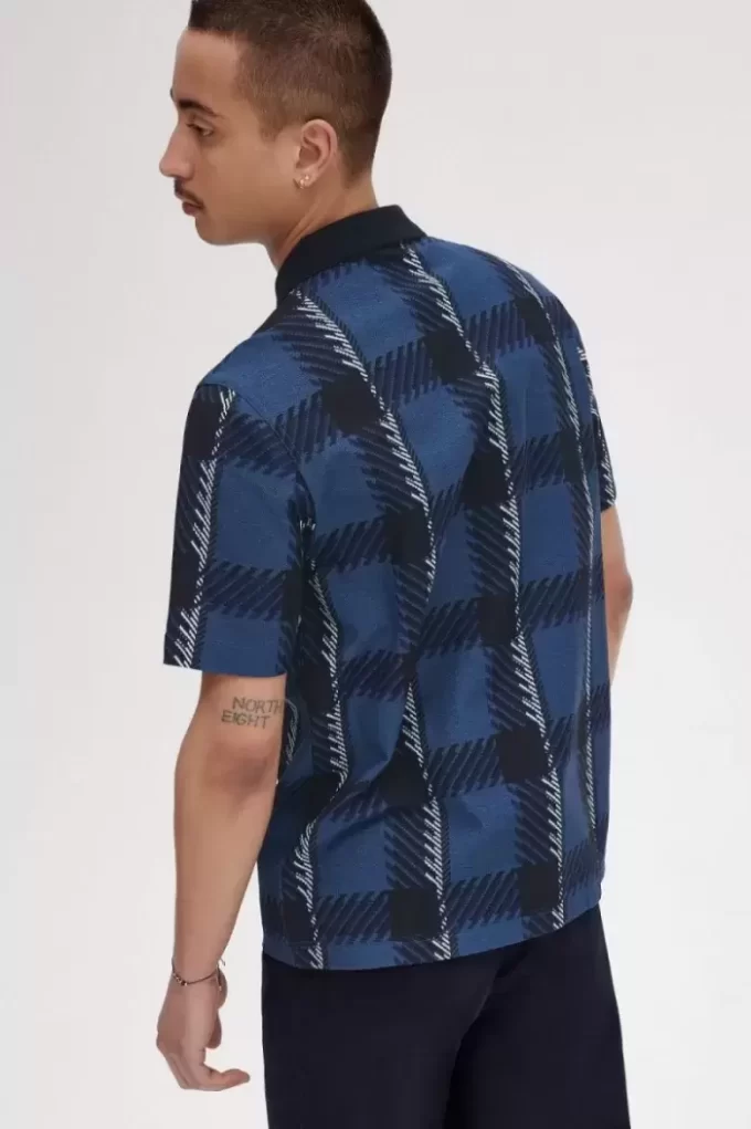Polo de tartán con cuello con cremallera para hombre