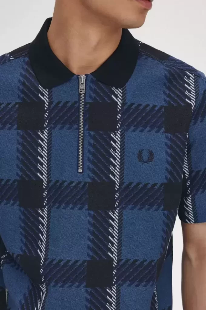 Polo de tartán con cuello con cremallera para hombre