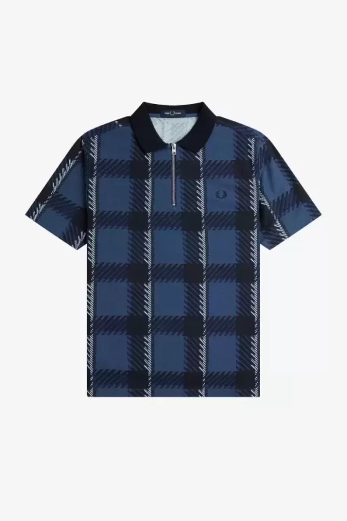 Polo de tartán con cuello con cremallera para hombre