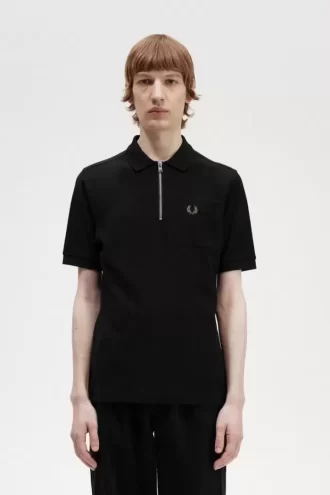 Polo texturizado con cuello y cremallera para hombre