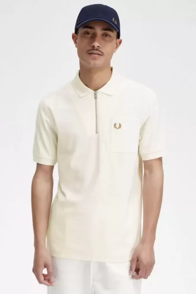 Polo texturizado con cuello y cremallera para hombre