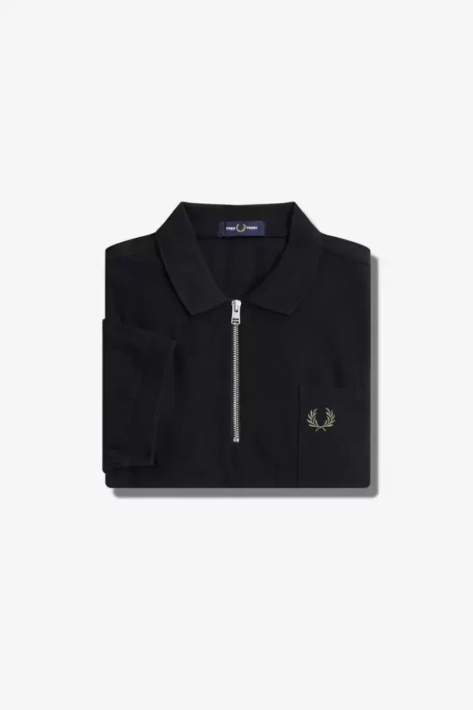 Polo texturizado con cuello y cremallera para hombre