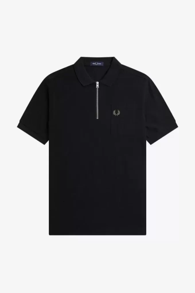 Polo texturizado con cuello y cremallera para hombre