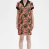 Vestido camisero con estampado de palmeras para mujer