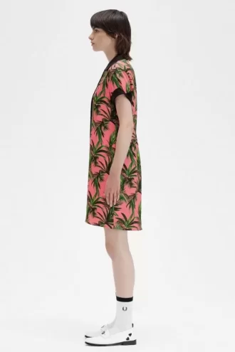 Vestido camisero con estampado de palmeras para mujer