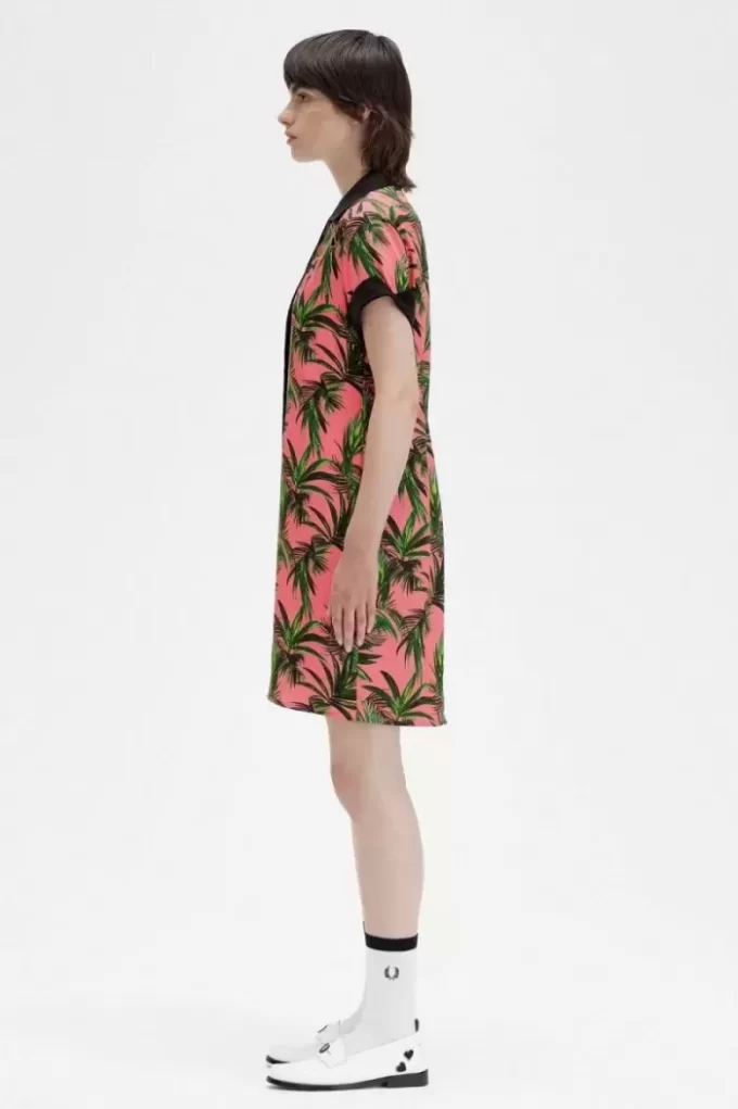 Vestido camisero con estampado de palmeras para mujer