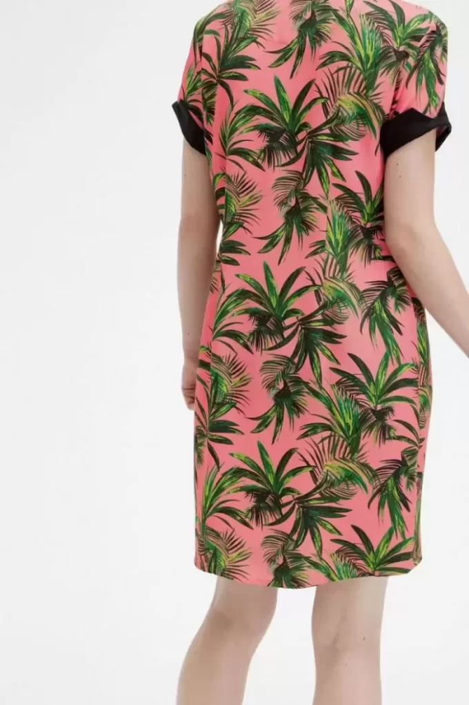 Vestido camisero con estampado de palmeras para mujer