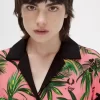 Vestido camisero con estampado de palmeras para mujer