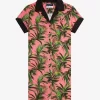 Vestido camisero con estampado de palmeras para mujer