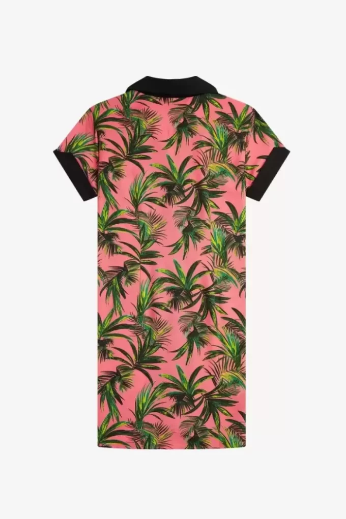 Vestido camisero con estampado de palmeras para mujer