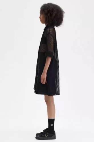 Vestido camisero de punto abierto para mujer
