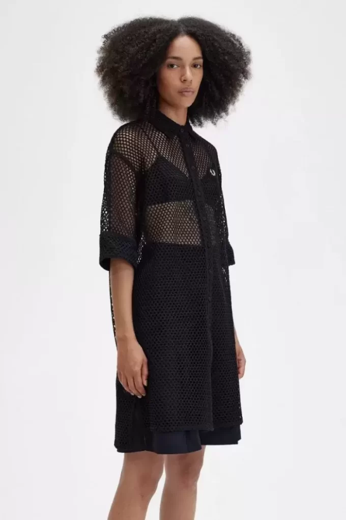 Vestido camisero de punto abierto para mujer Vestido camisero de punto abierto para mujer